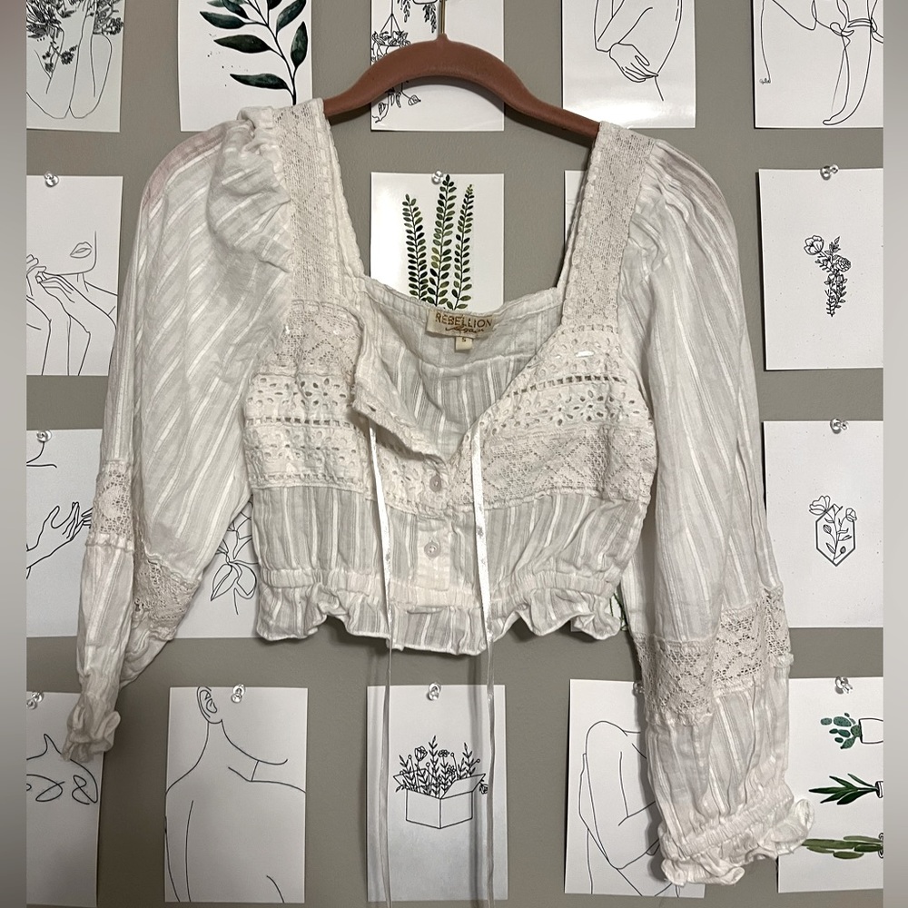 White eyelet, lace top